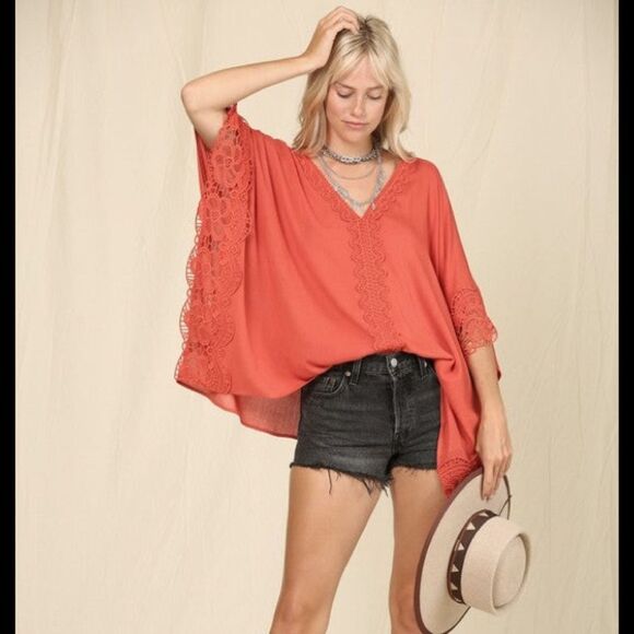 NWT Kimono Top Blouse Size Large Oversized Lightweight V Neck Cinnamon - Picture 1 of 6